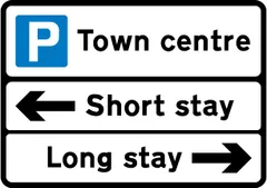 General directions to different types of parking place — UK road sign