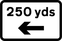 Distance and direction to hazard — UK road sign