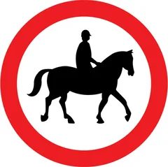 Ridden or accompanied horses prohibited — UK road sign