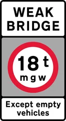 Vehicles exceeding a gross weight of 18T prohibited from crossing the bridge or structure — UK road sign