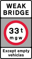 Vehicles exceeding a gross weight of 33T prohibited from crossing the bridge or structure — UK road sign