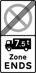 End of a controlled parking zone applying to goods vehicles over a gross weight of 7.5T — UK road sign