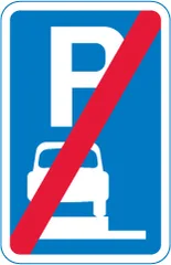 End of area where vehicles may be parked wholly on the verge or footway — UK road sign
