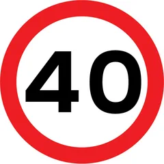 Maximum speed limit of 40 miles per hour — UK road sign