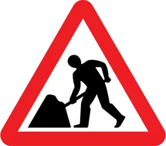 Road works or temporary obstruction of the carriageway ahead — UK road sign