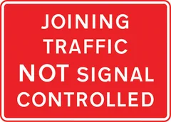 Traffic joining a length of road being controlled by portable traffic signals is not controlled by these signals — UK road sign