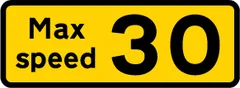 Maximum speed of 30 miles per hour advised at a bend or other hazard — UK road sign