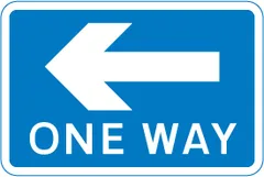 One-way traffic in direction indicated (sign for pedestrians) — UK road sign