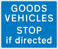 Goods vehicles may be directed to stop ahead by a constable in uniform — UK road sign