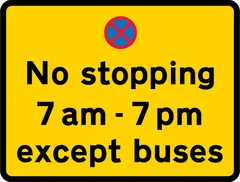 Stopping by vehicles other than buses prohibited during the period indicated — UK road sign